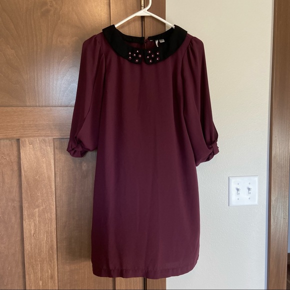 LC Lauren Conrad Embellished Crepe Beaded-Collar Shift Dress Size XS Bow Sleeve - Picture 6 of 11